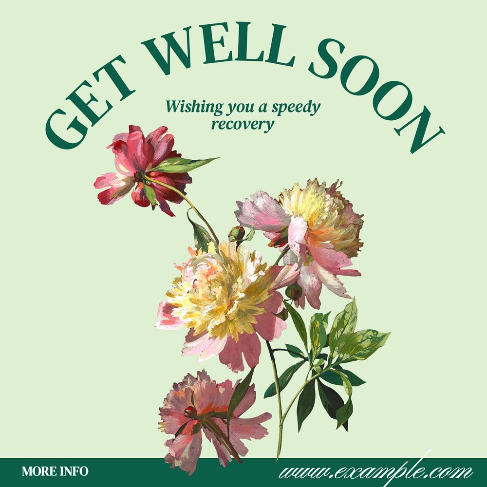 Get well soon Instagram post template, editable text