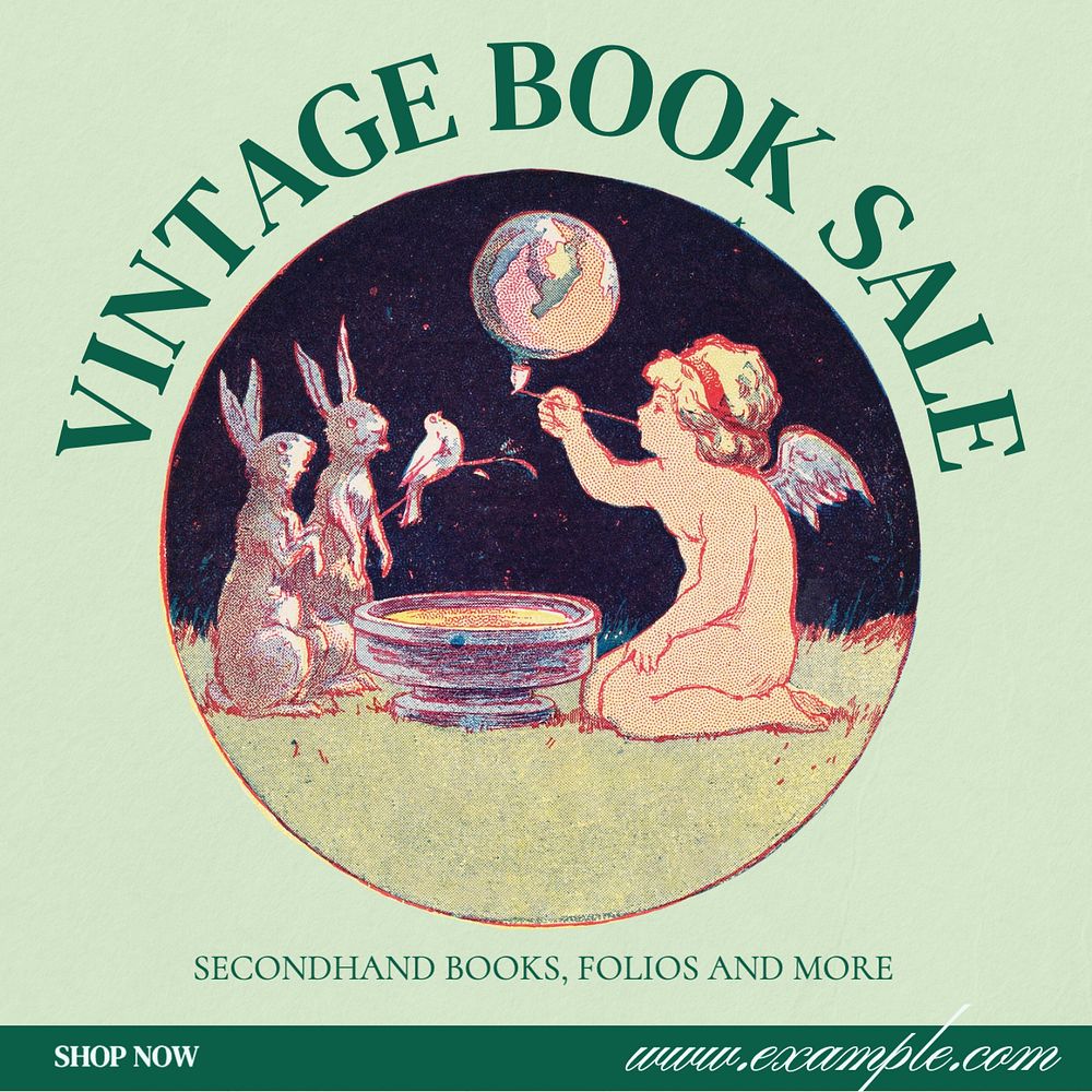 Vintage book sale Instagram post template, editable text