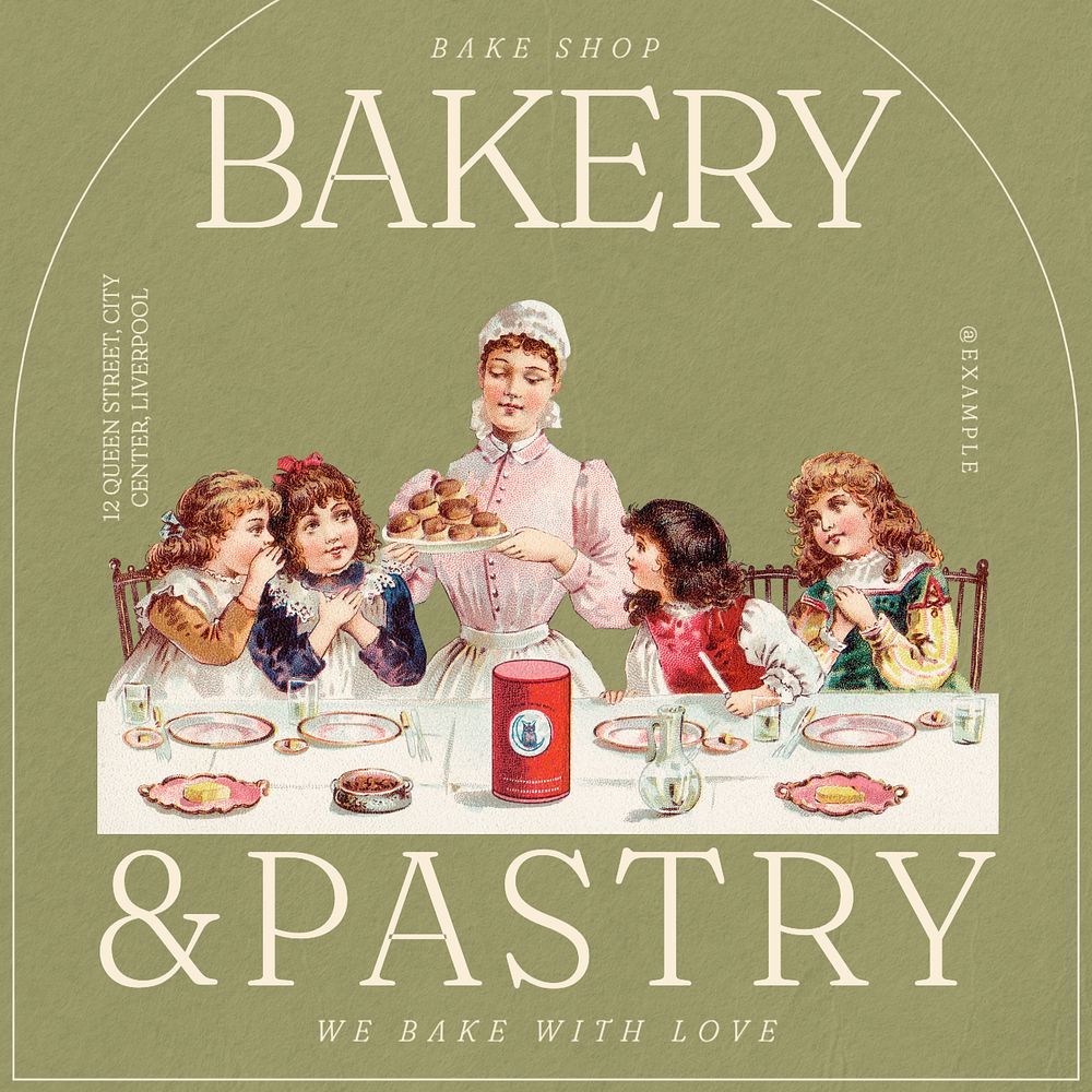 Bakery & pastry Instagram post template, editable text