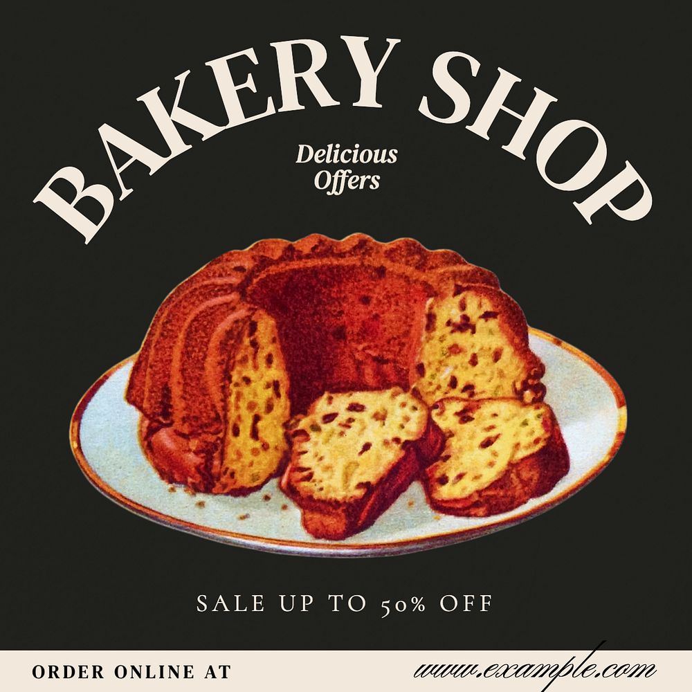 Bakery shop Instagram post template, editable text