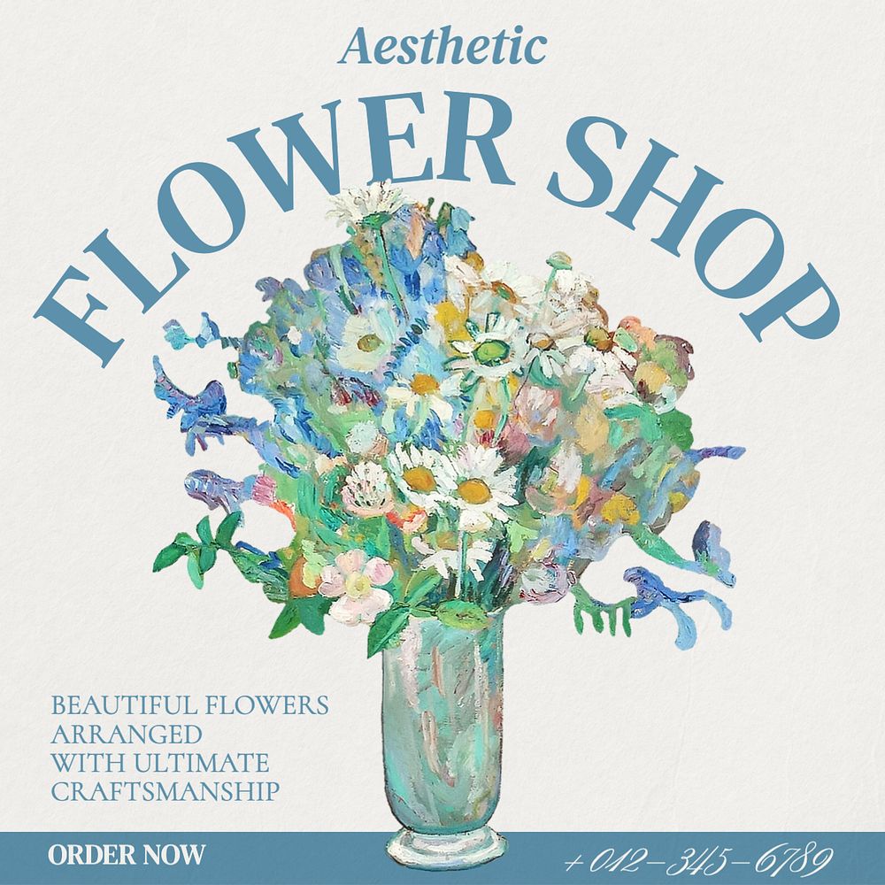 Flower shop Instagram post template, editable text