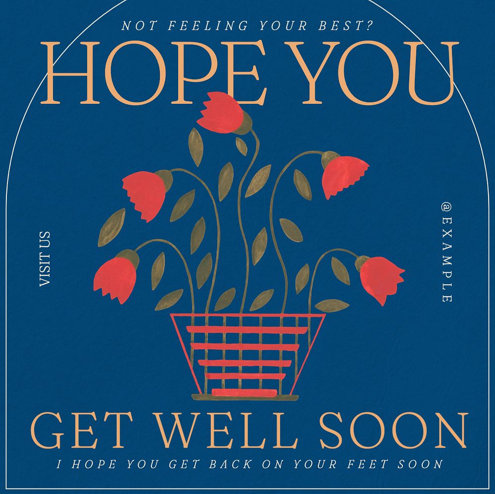 Get well soon Instagram post template, editable text