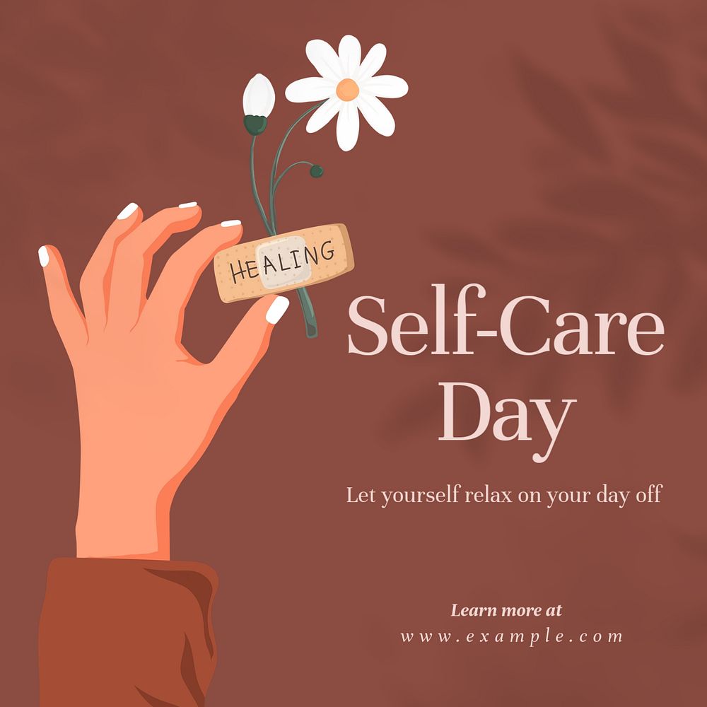 Self-care day Instagram post template, editable text