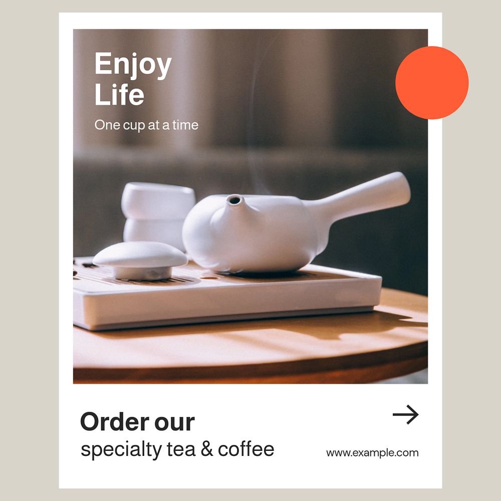 Tea & coffee Instagram post template, editable text