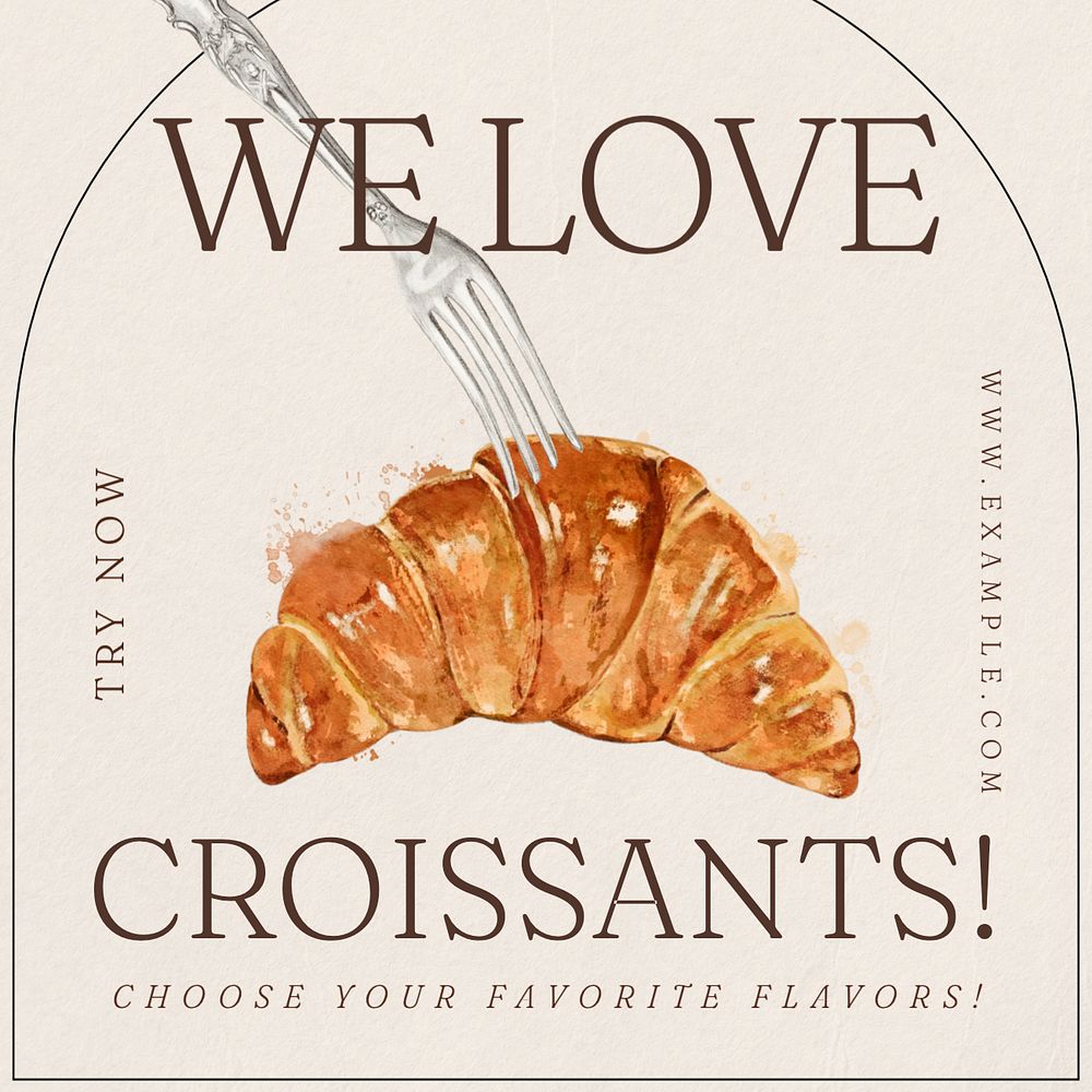 Croissant bakery shop Instagram post template, editable text