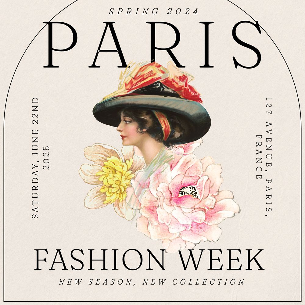 Paris fashion week Instagram post template, editable text