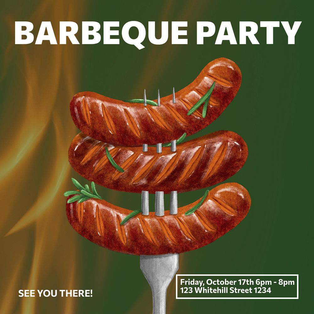 Barbeque party Instagram post template, editable text