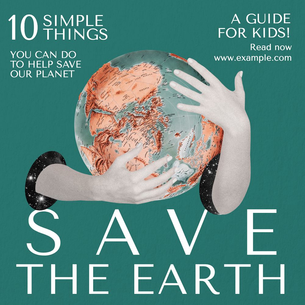 Save the earth Instagram post template, editable text