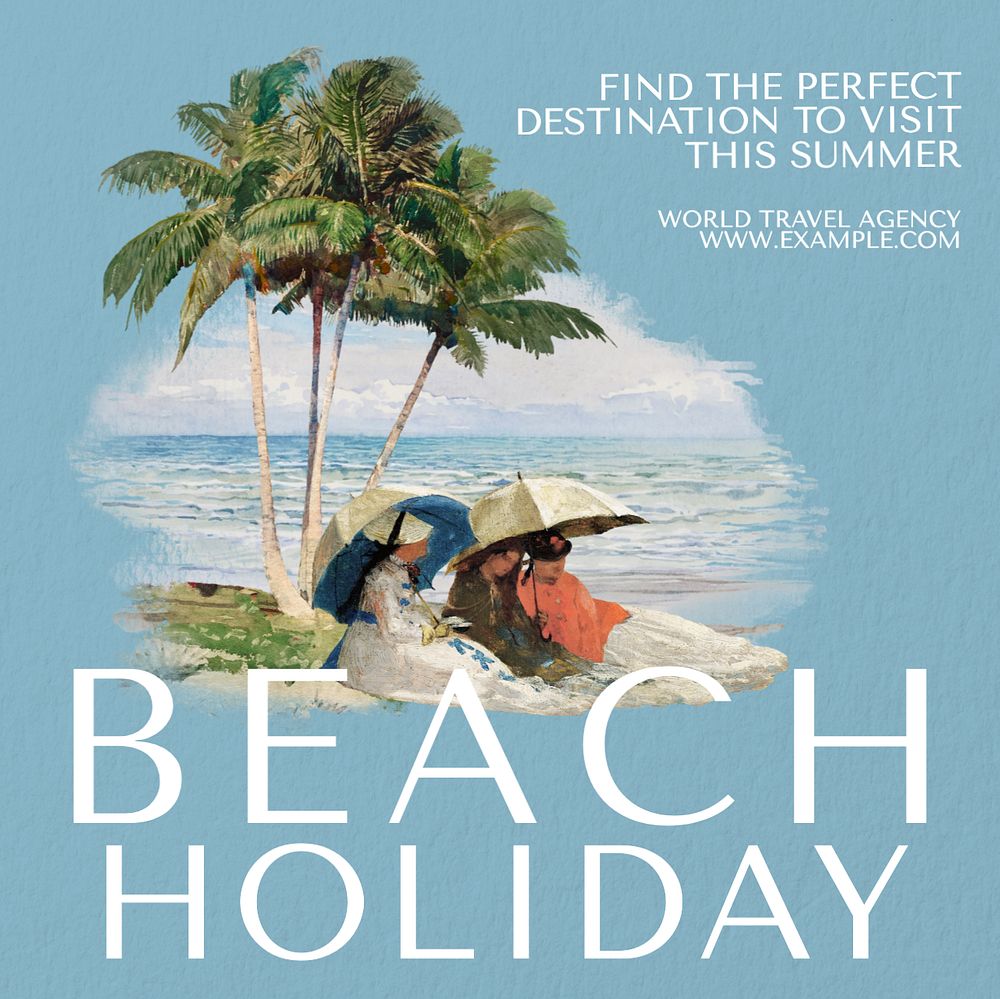 Beach holiday Instagram post template, editable text