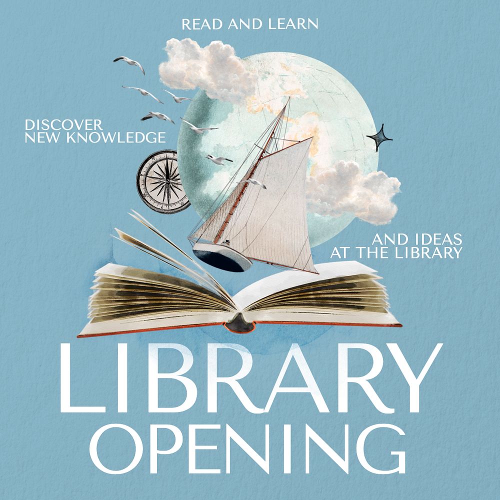 Library open Instagram post template, editable text