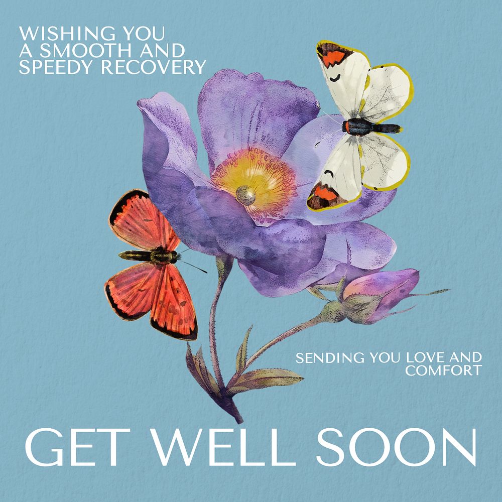 Get well soon Instagram post template, editable text