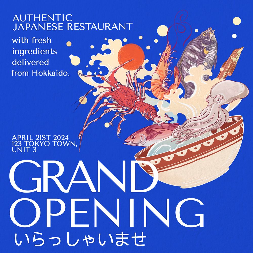 Restaurant grand opening Instagram post template, editable text