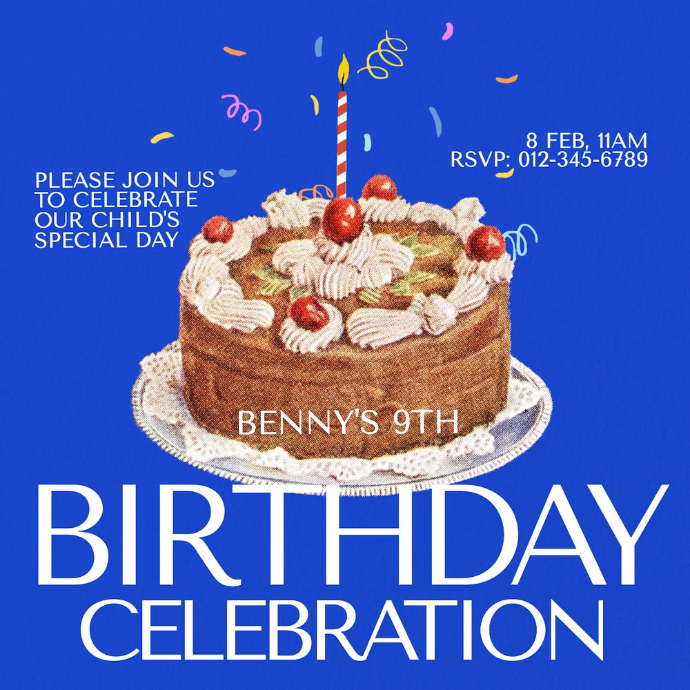 Birthday celebration Instagram post template, editable text