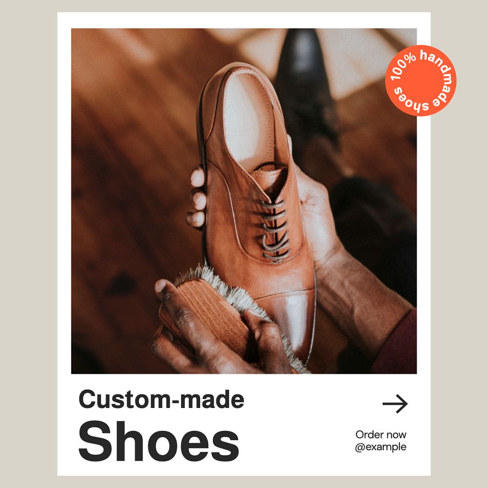 Custom-made shoes Instagram post template, editable text