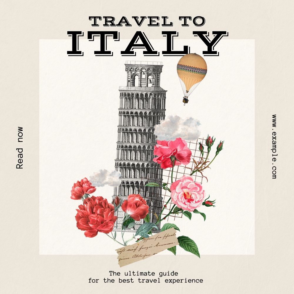 Travel to italy Instagram post template, editable text