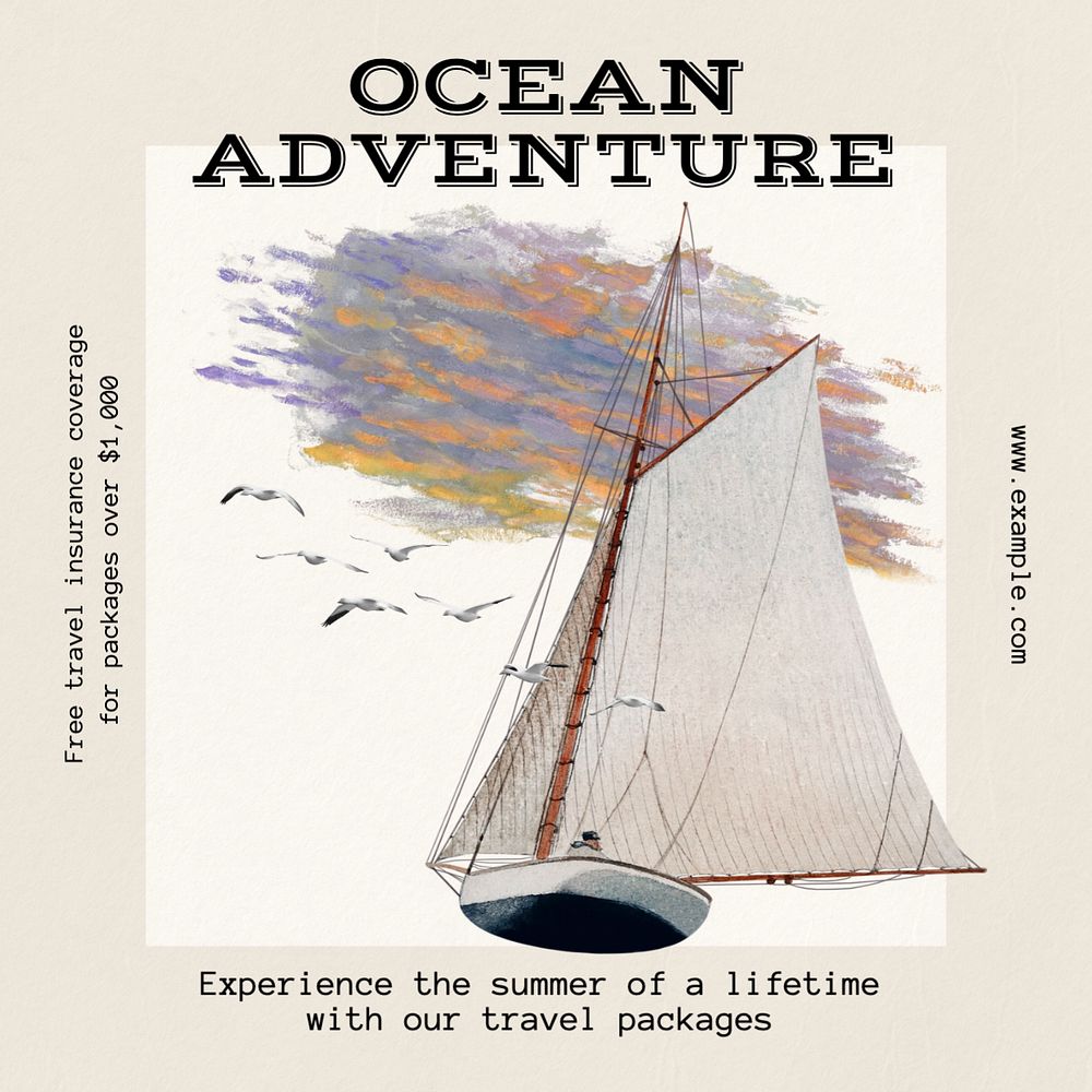 Ocean adventure Instagram post template, editable text