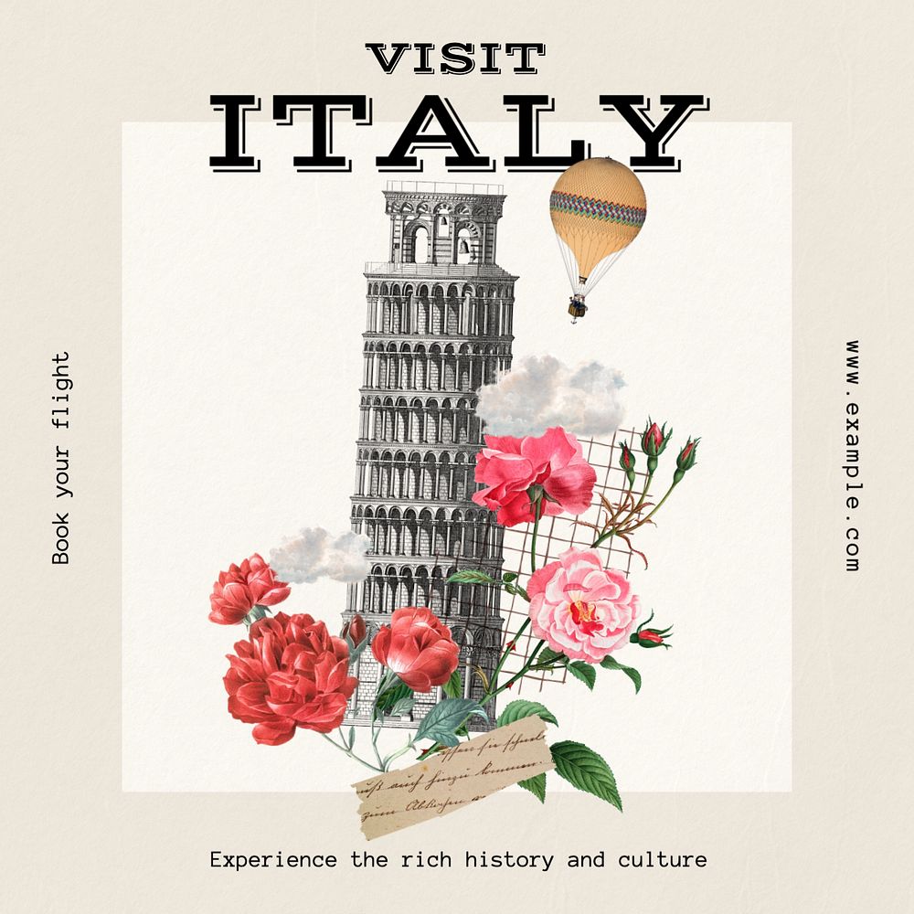 Visit Italy Instagram post template, editable text