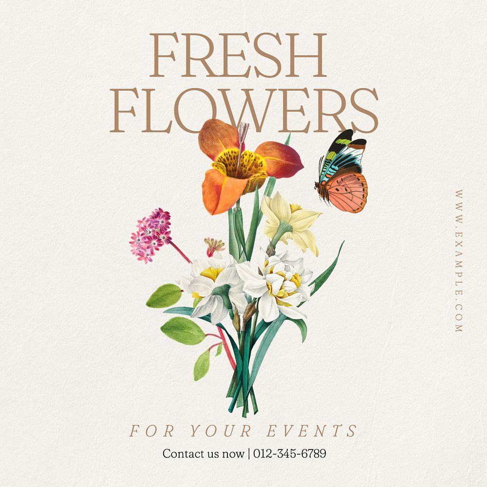 Fresh flower Instagram post template, editable text