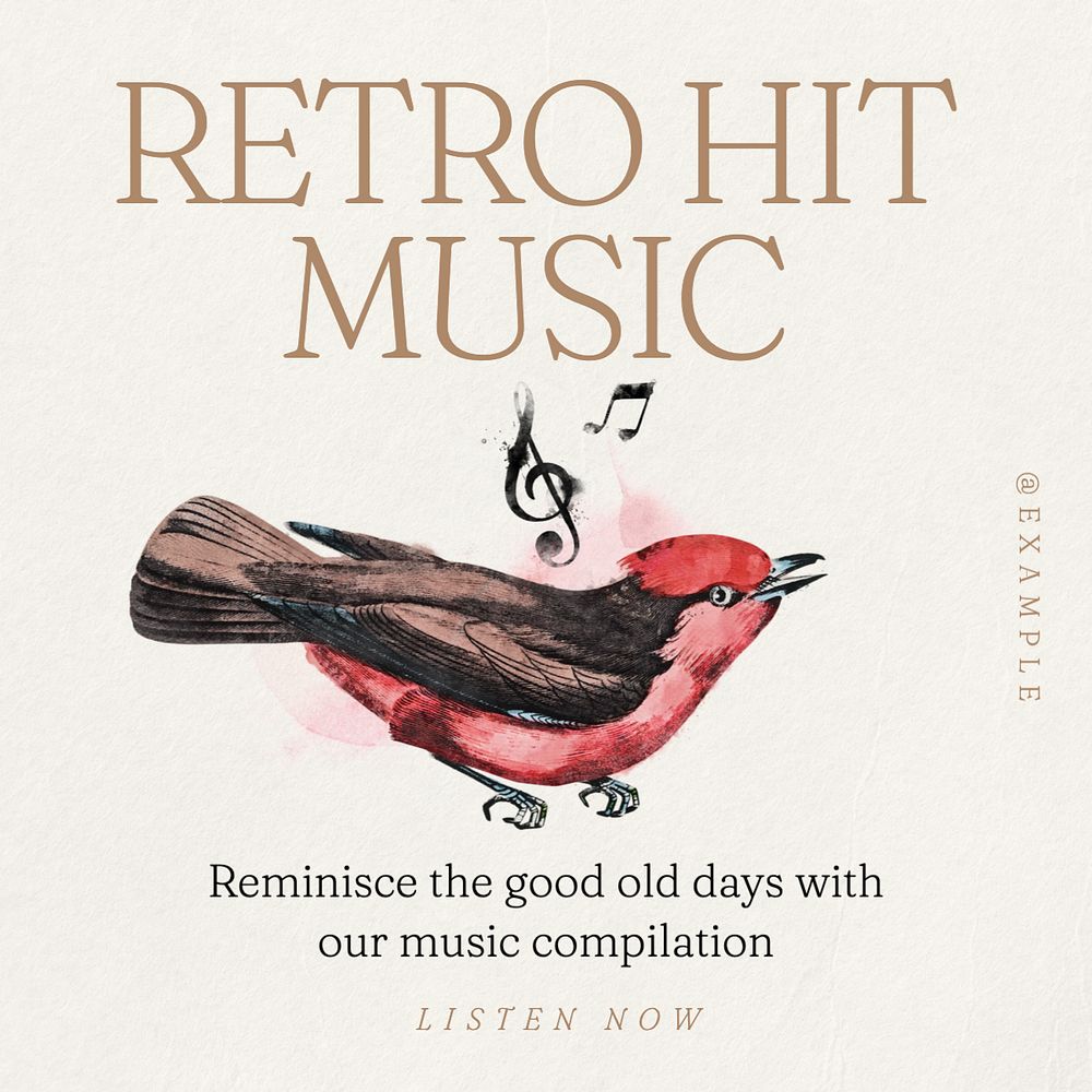 Retro music playlist Instagram post template, editable text