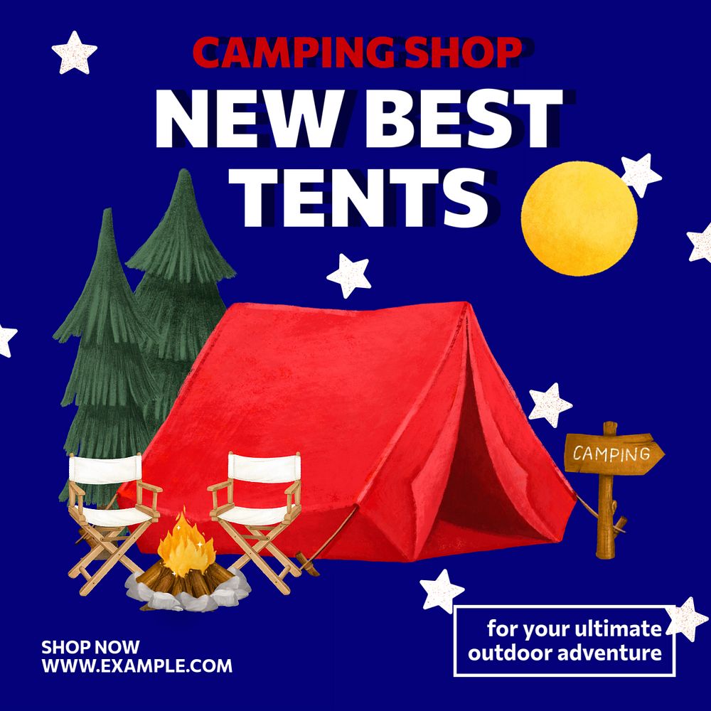 Best tents Instagram post template, editable text