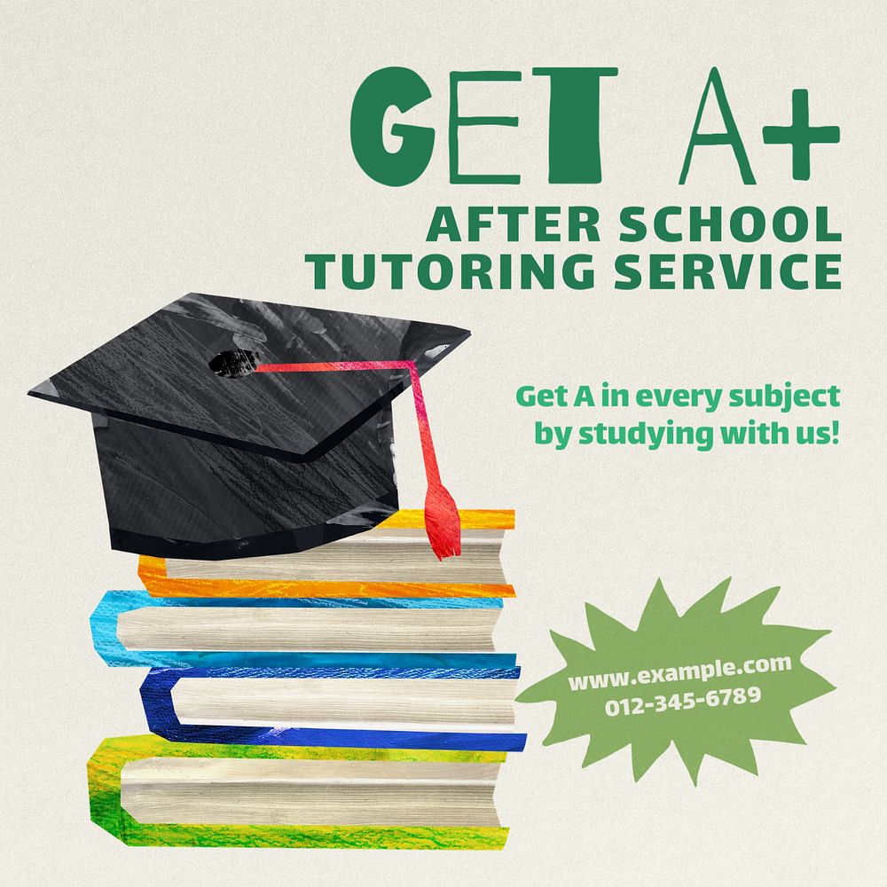 Tutoring service Instagram post template, editable text