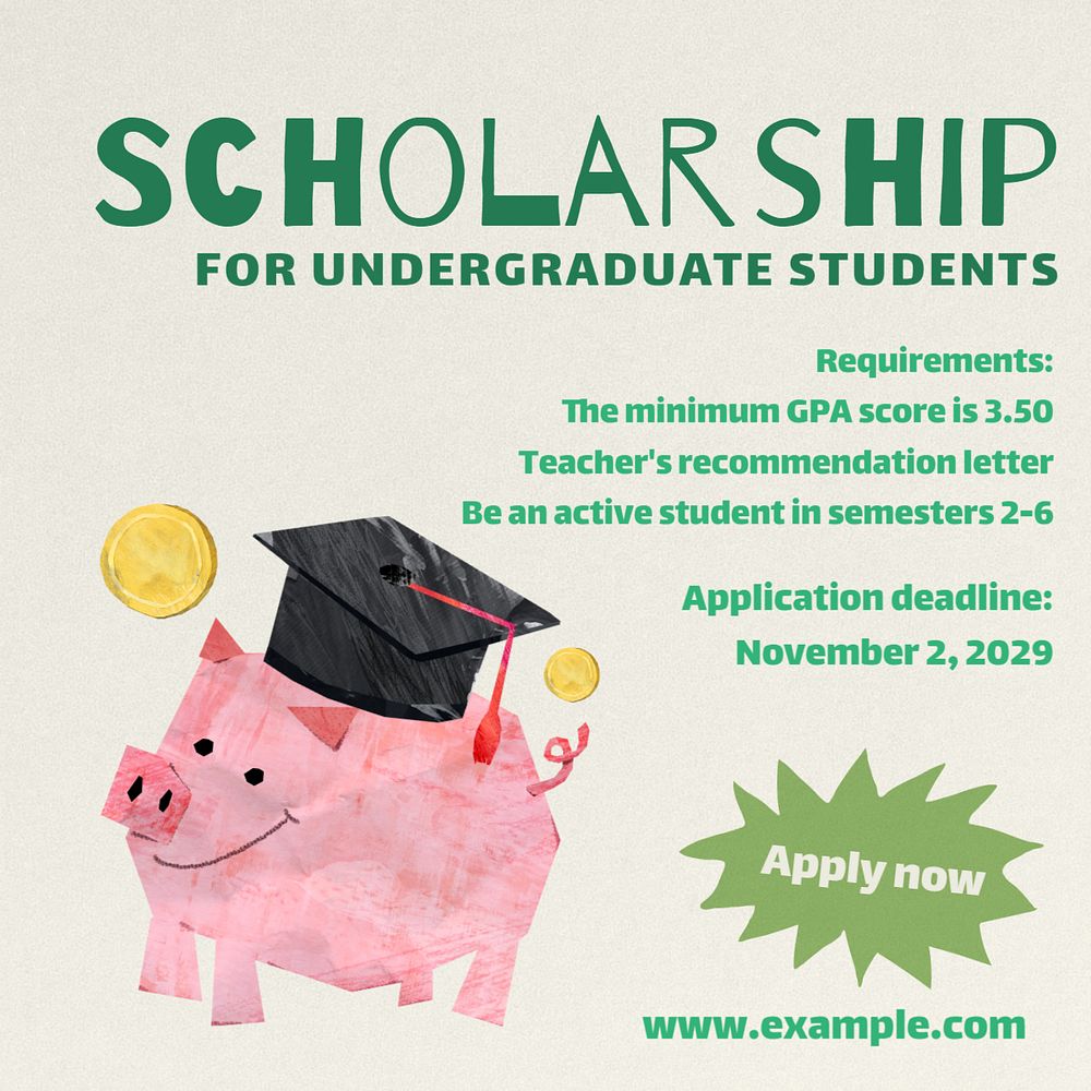 Scholarship program Instagram post template, editable text