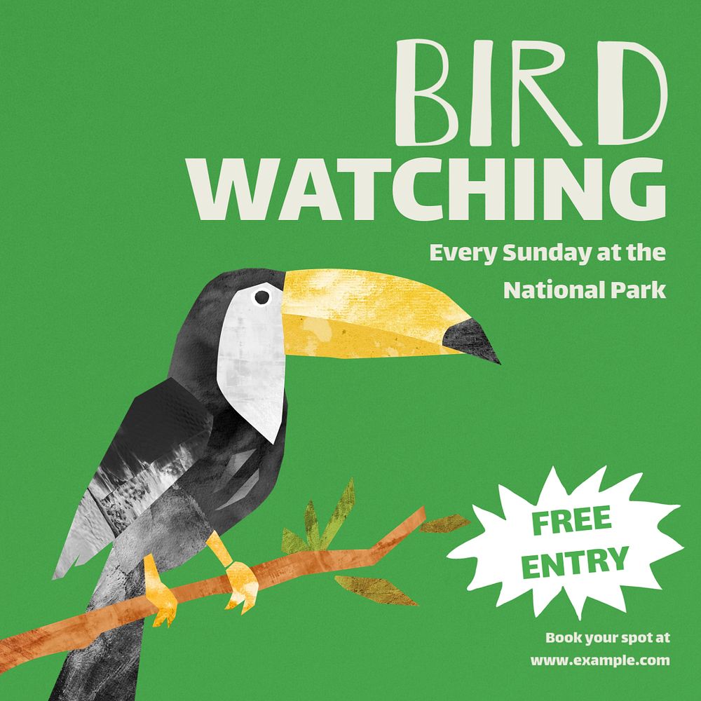 Bird watching Instagram post template, editable text