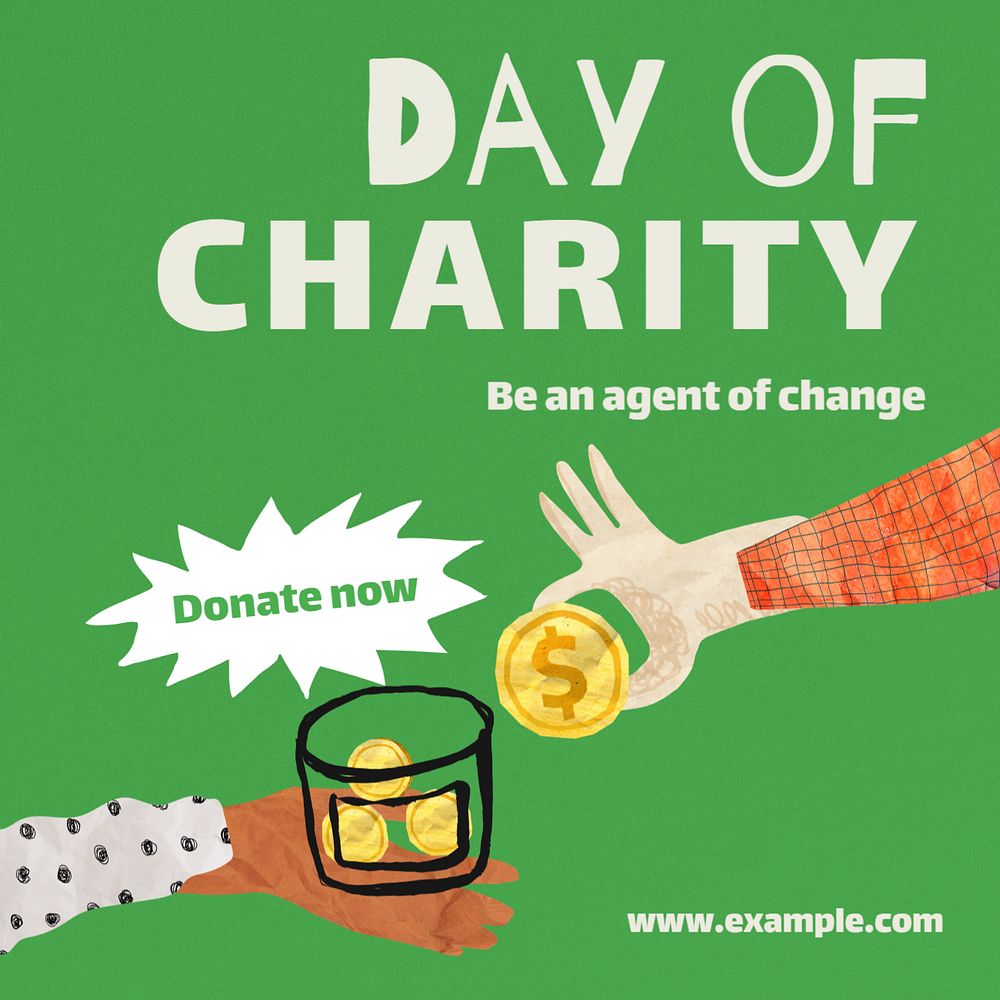 Day of charity Instagram post template, editable text