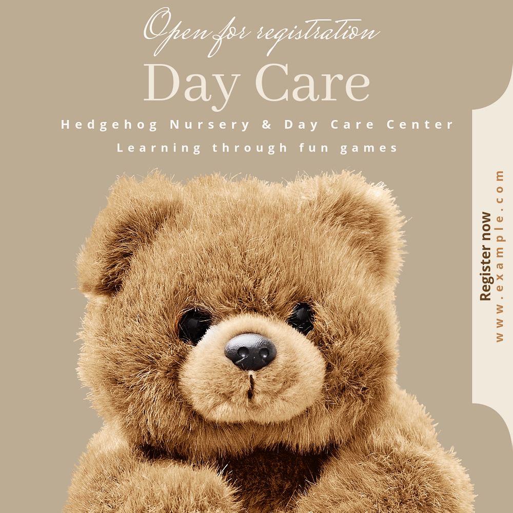 Day care registration Instagram post template, editable text