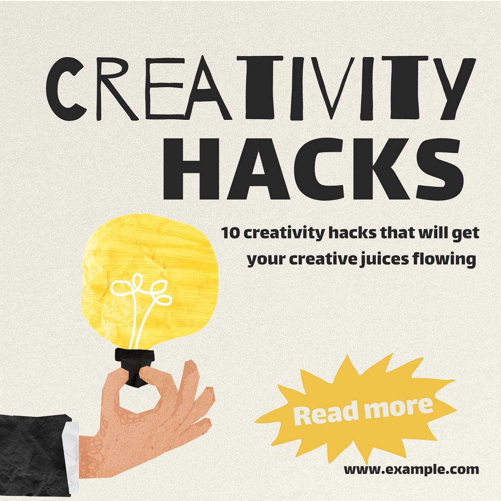 Creativity hacks Instagram post template, editable text