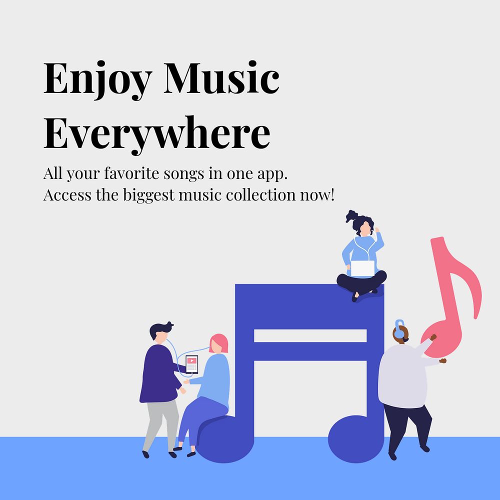 Music everywhere Instagram post template, editable text