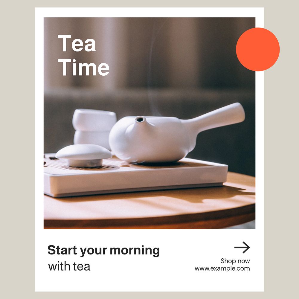 Tea time Instagram post template, editable text