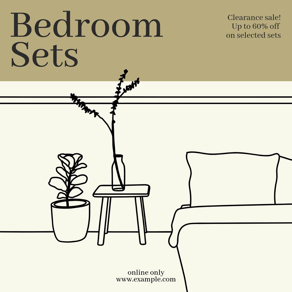 Bedroom sale Instagram post template, editable design