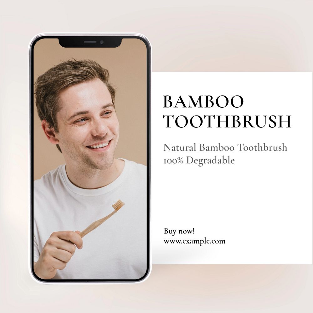 Bamboo toothbrush Instagram post template, editable text