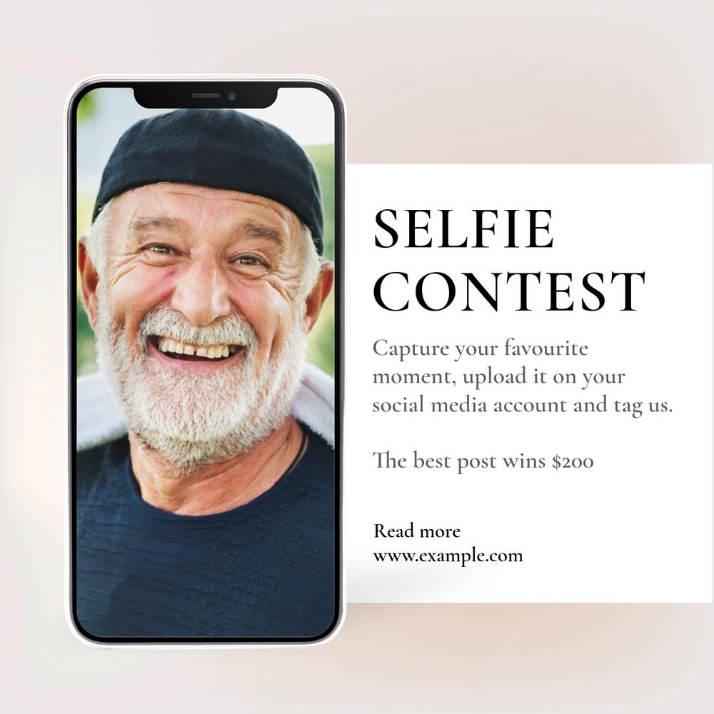 Selfie contest Instagram post template, editable text