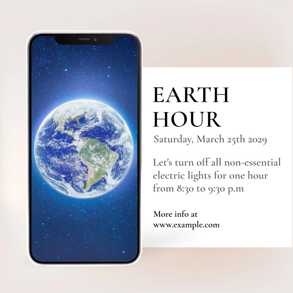 Earth hour Instagram post template, editable text