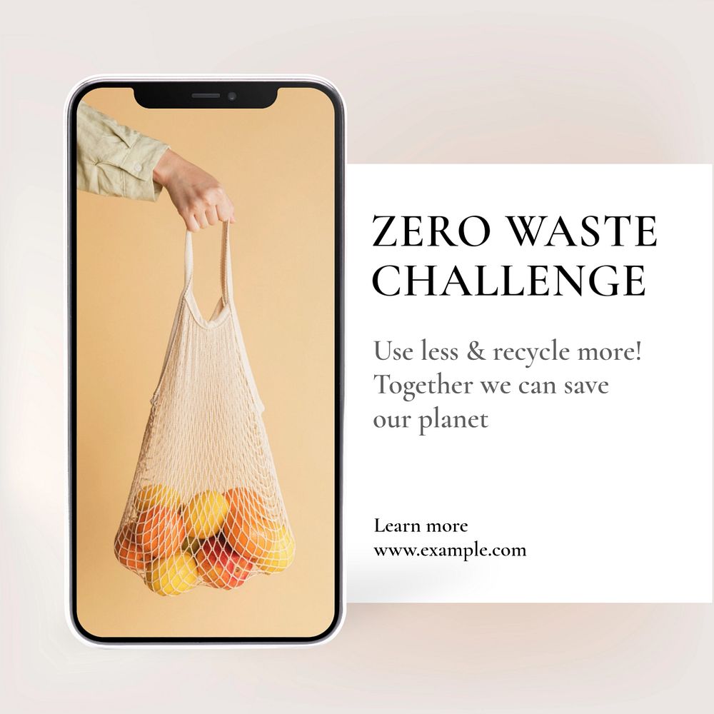 Zero waste challenge Instagram post template, editable text