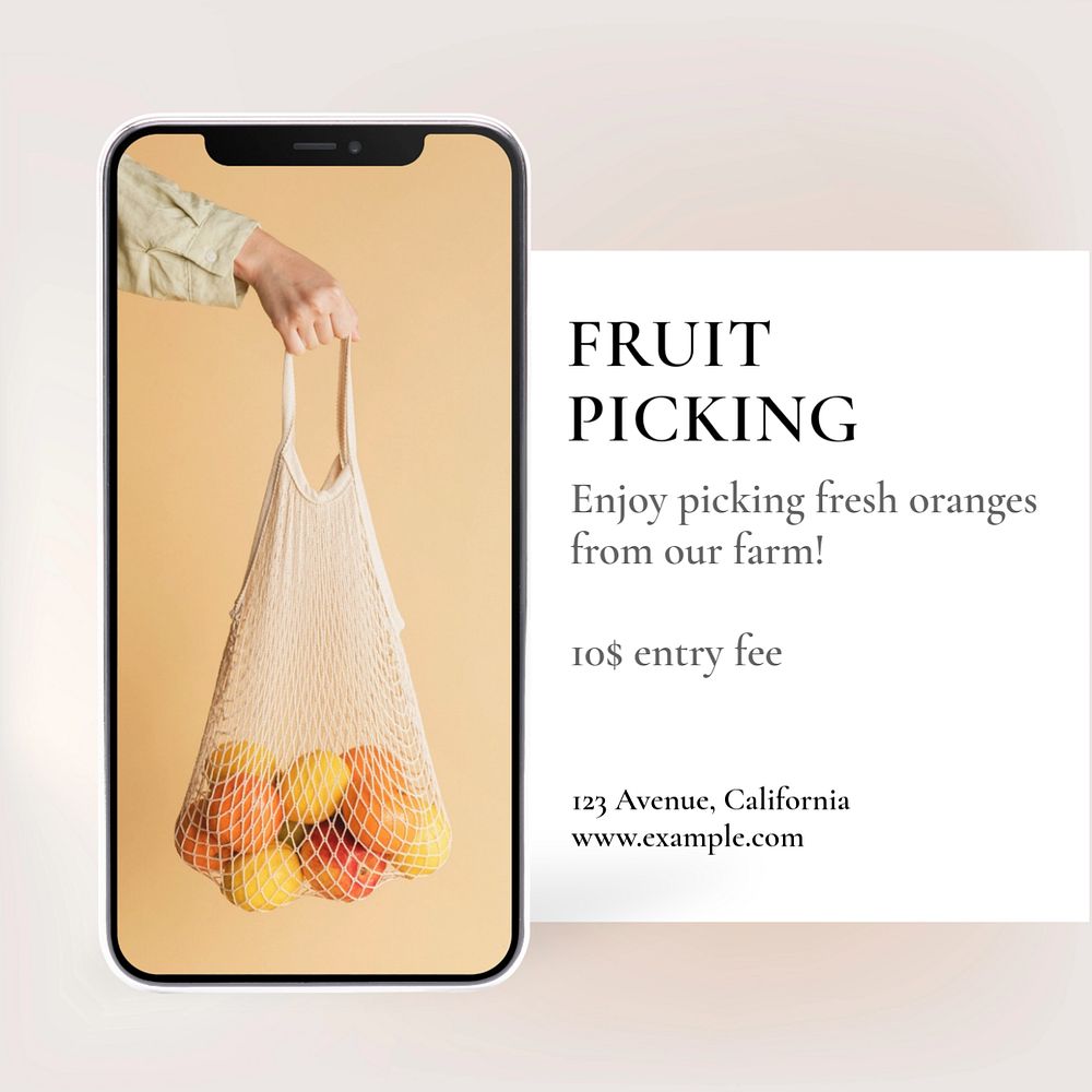 Fruit picking Instagram post template, editable text