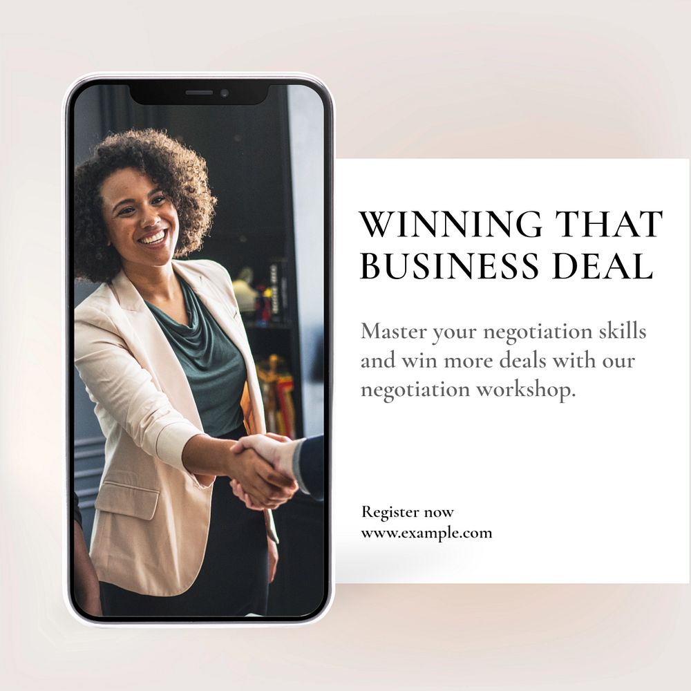 Business negotiation workshop Instagram post template, editable text