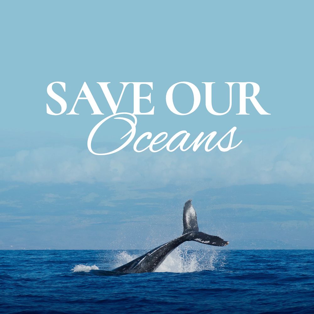 Save our oceans Instagram post template, editable text