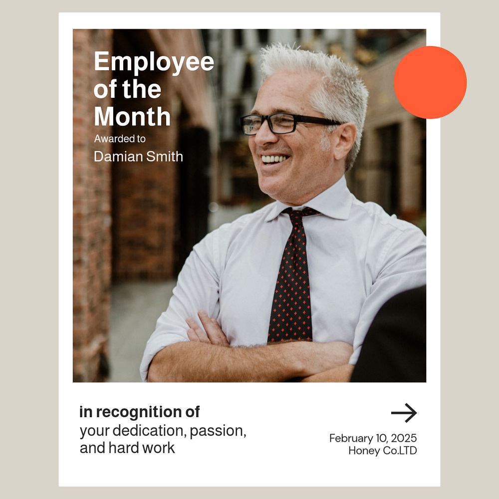 Employee award Instagram post template, editable text