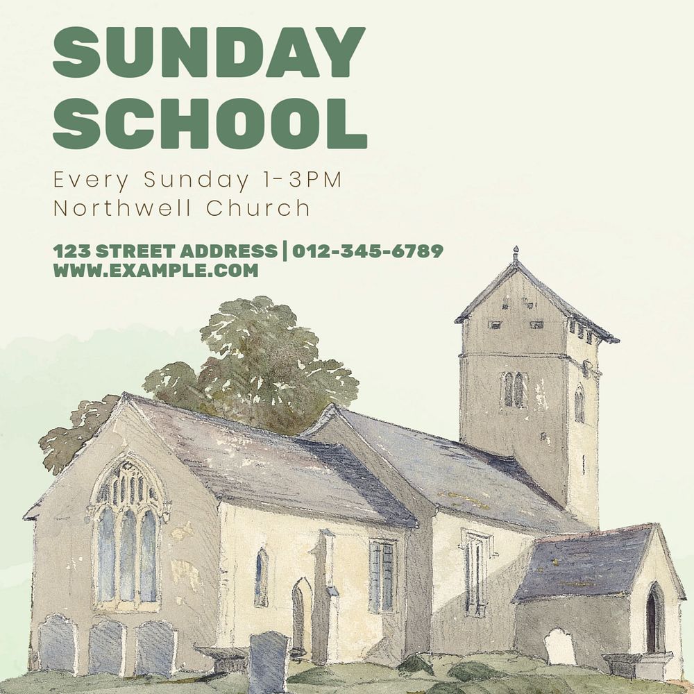 Sunday school Instagram post template, editable text