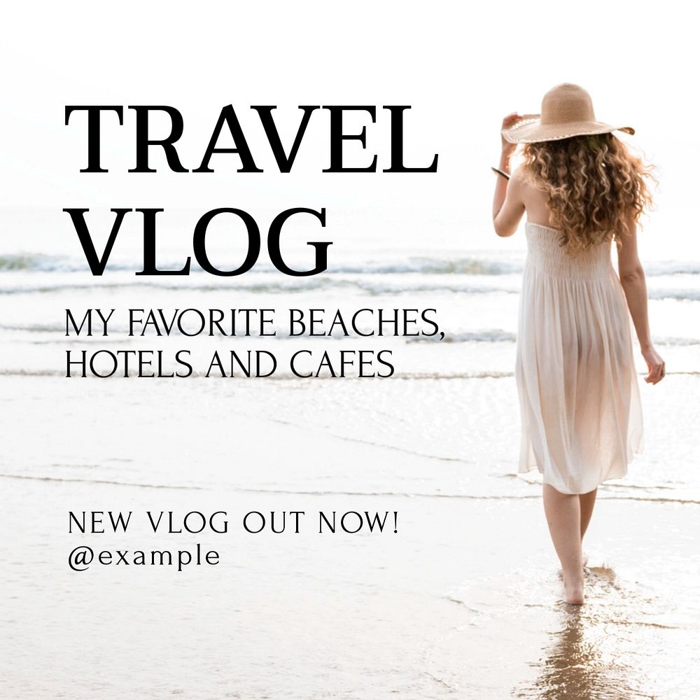 Travel vlog Instagram post template, editable text