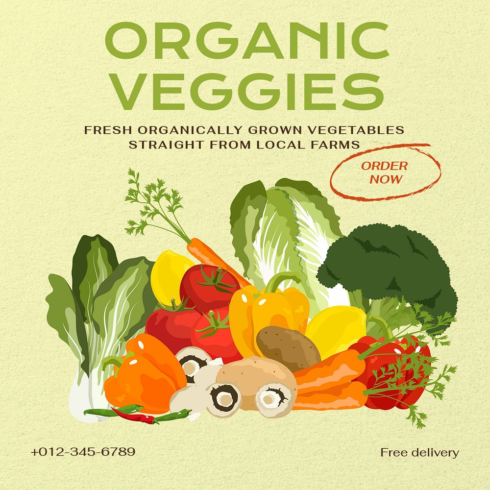 Organic veggies Instagram post template, editable text