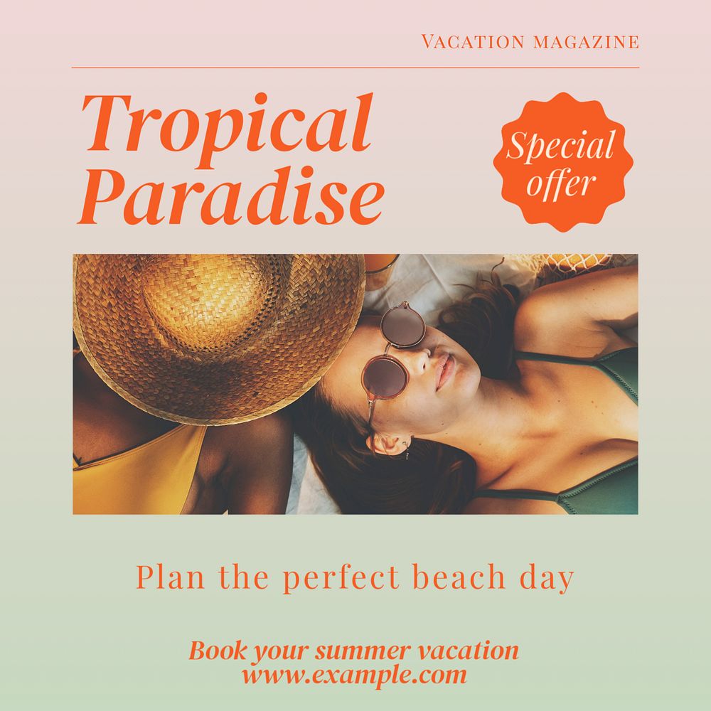 Tropical paradise Instagram post template, editable text