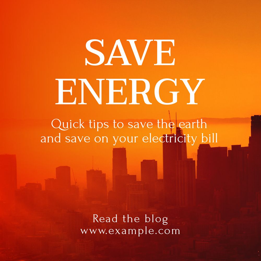 Save energy Instagram post template, editable text