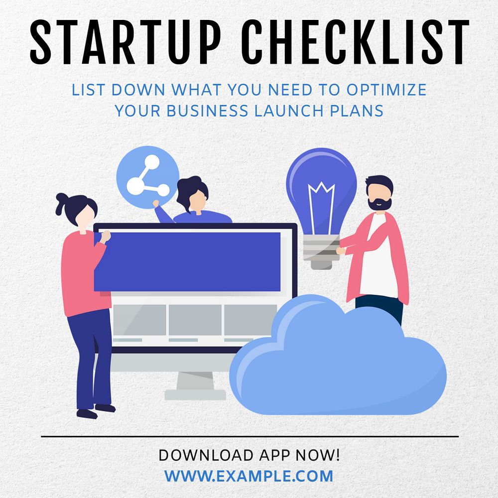 Startup checklist Instagram post template, editable text