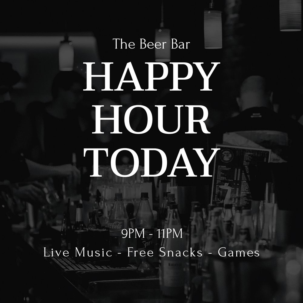 Happy hour Instagram post template, editable text