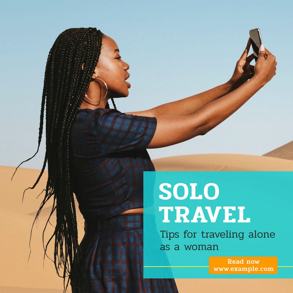 Solo travel Instagram post template, editable text