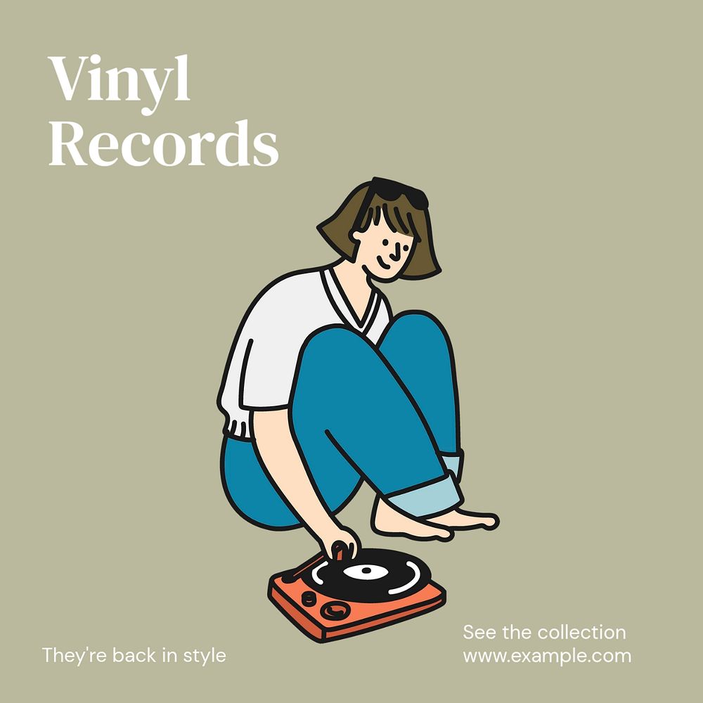 Vinyl records Instagram post template, editable text